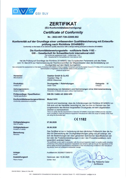 Zertifikat 2014 68 EU H H1 Gasklar 2028